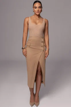 Beige Audrey Suede Midi Skirt*JLUXLABEL Sale