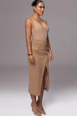 Beige Audrey Suede Midi Skirt*JLUXLABEL Sale