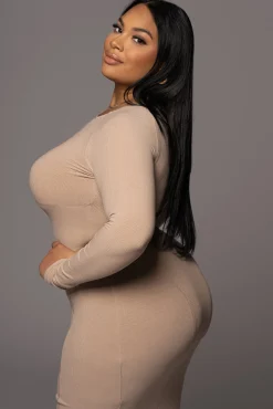 Beige High Expectations Midi Dress*JLUXLABEL Fashion