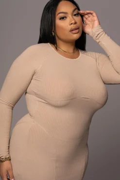 Beige High Expectations Midi Dress*JLUXLABEL Fashion