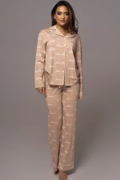 Beige Home For The Holidays Adult Pajama Set*JLUXLABEL Clearance