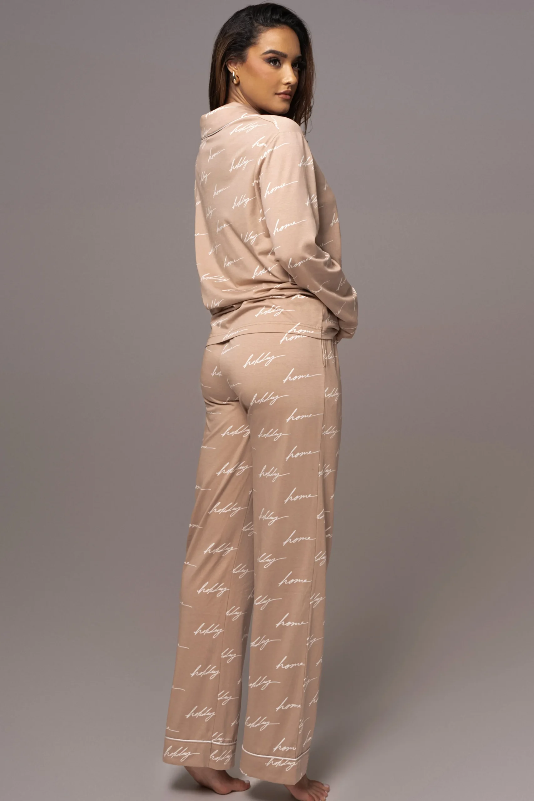 Beige Home For The Holidays Adult Pajama Set*JLUXLABEL Clearance
