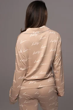 Beige Home For The Holidays Adult Pajama Set*JLUXLABEL Clearance
