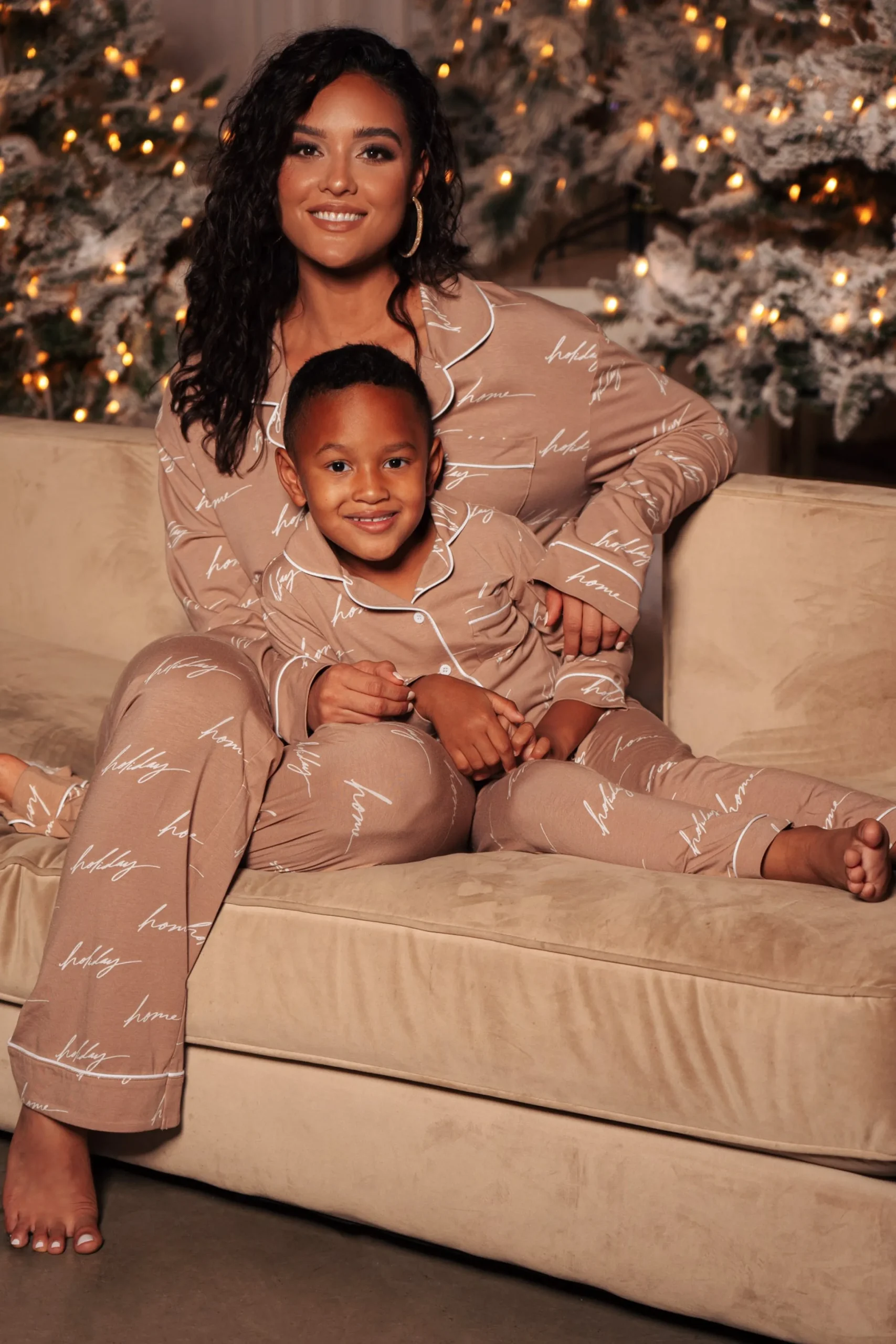 Beige Home For The Holidays Kids Pajama Set*JLUXLABEL Online