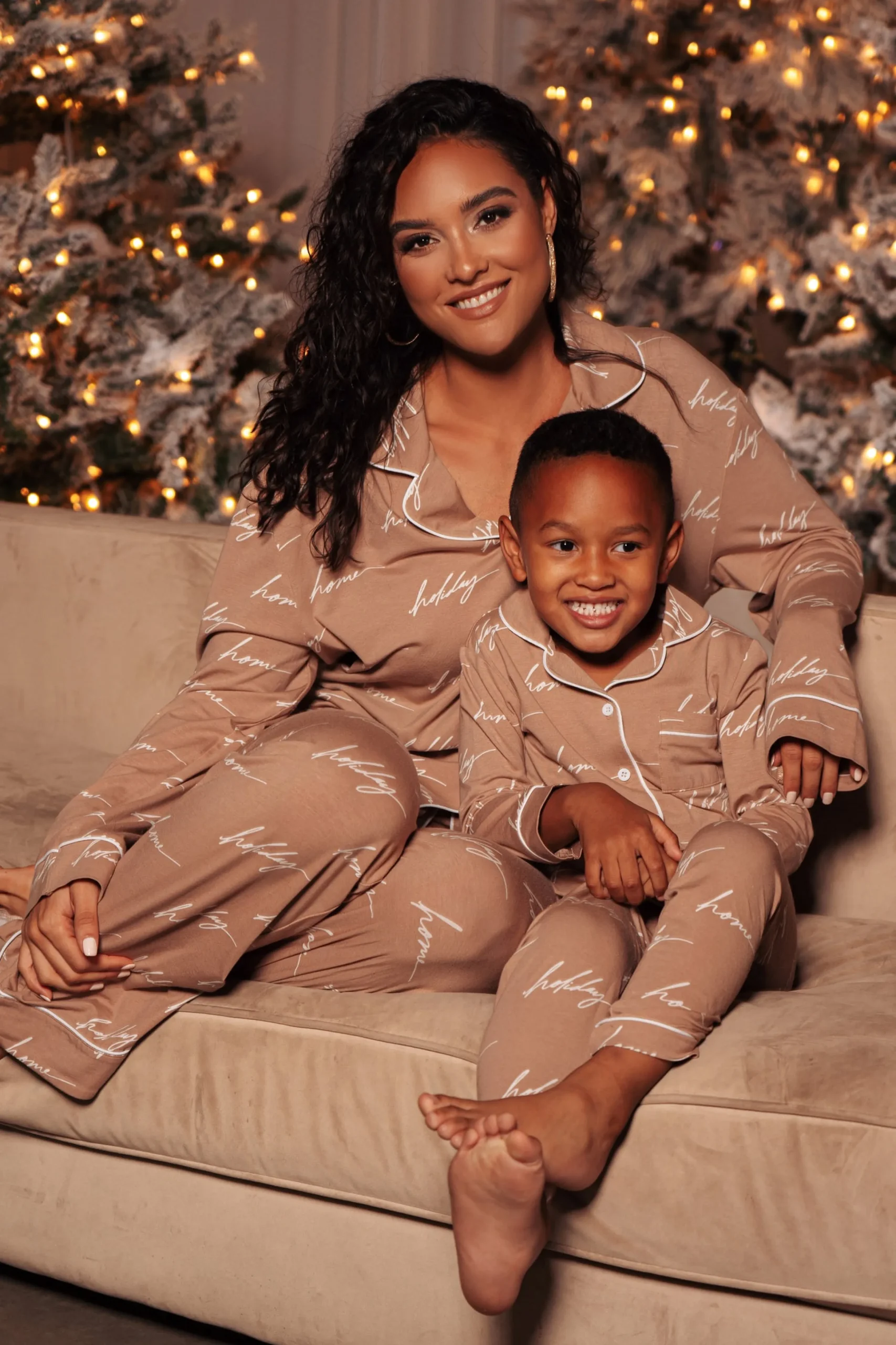 Beige Home For The Holidays Kids Pajama Set*JLUXLABEL Online