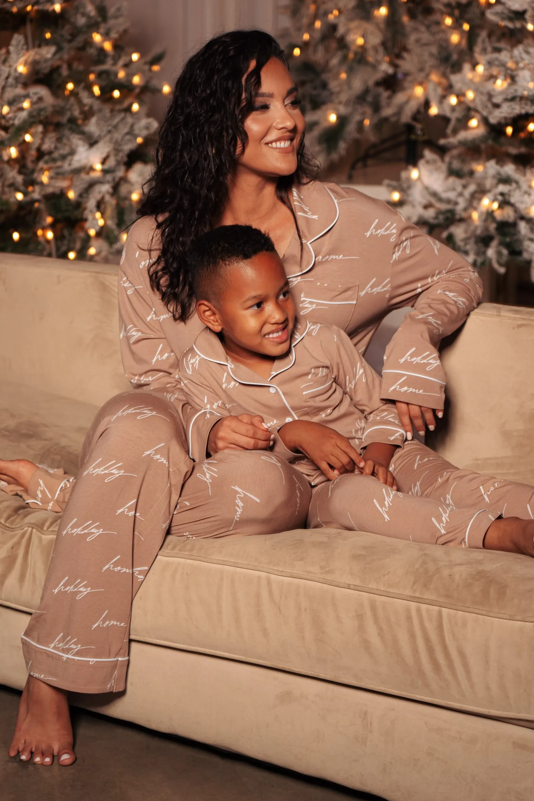 Beige Home For The Holidays Kids Pajama Set*JLUXLABEL Online