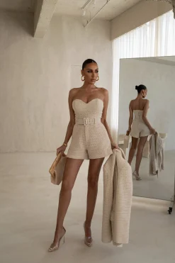 Beige Kelsie Belted Shorts*JLUXLABEL Online