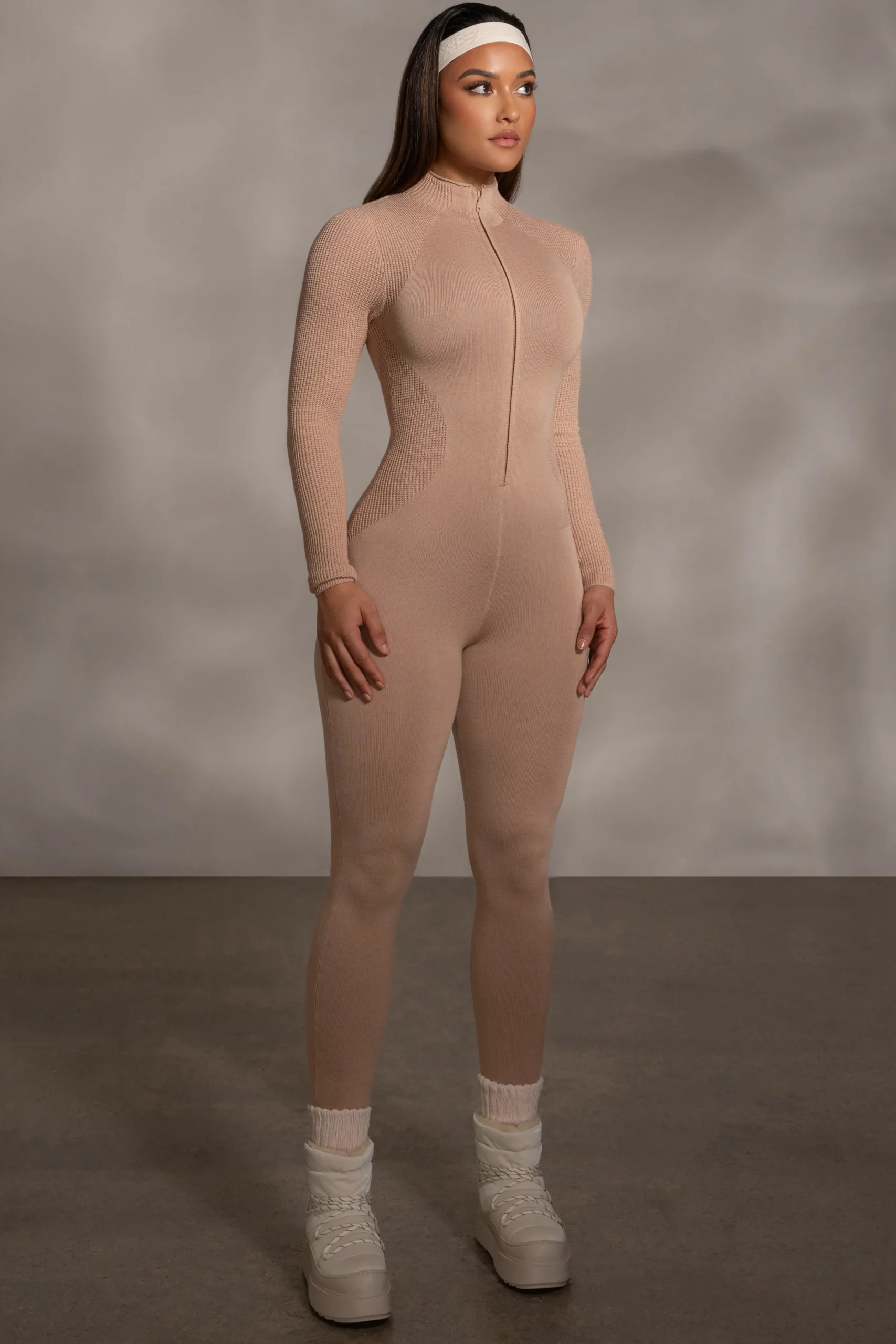 Beige Kris Front Zipper Jumpsuit*JLUXLABEL Clearance