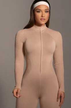 Beige Kris Front Zipper Jumpsuit*JLUXLABEL Clearance