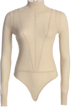 Beige Lori Sheer Knit Bodysuit*JLUXLABEL Fashion