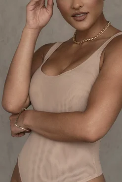 Beige Mesh Essentials Tank Bodysuit Undergarment*JLUXLABEL New