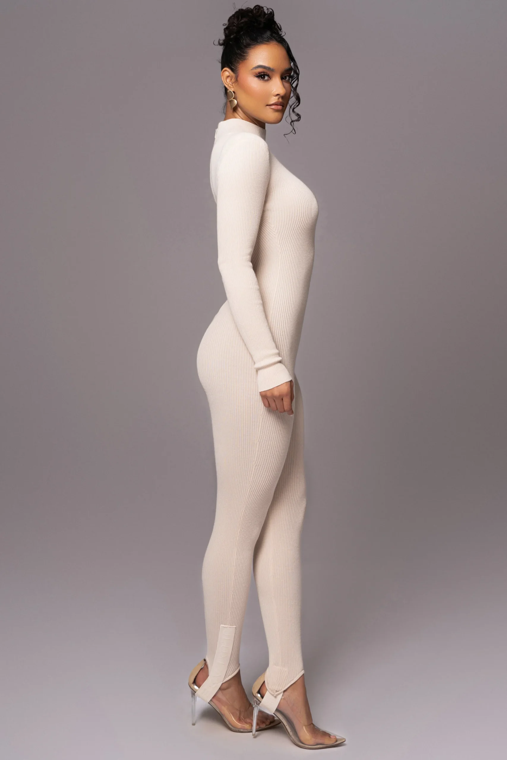 Beige Minna Mock Neck Jumpsuit*JLUXLABEL Online