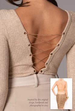 Beige Pegasus Chain Bodysuit*JLUXLABEL Clearance