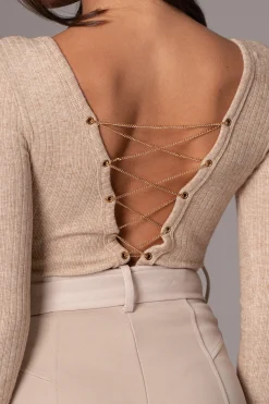 Beige Pegasus Chain Bodysuit*JLUXLABEL Clearance