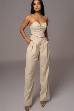 Beige Power Hour High Waist Trousers*JLUXLABEL Clearance