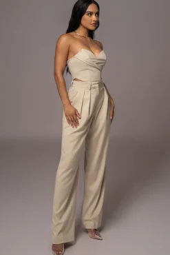 Beige Power Hour High Waist Trousers*JLUXLABEL Clearance
