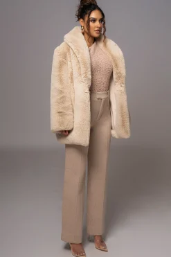 Beige Refined Faux Fur Oversized Coat*JLUXLABEL Best