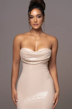 Beige Sequin Visions Of You Midi Dress*JLUXLABEL Discount