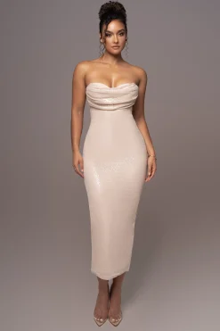 Beige Sequin Visions Of You Midi Dress*JLUXLABEL Discount