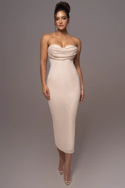 Beige Sequin Visions Of You Midi Dress*JLUXLABEL Discount