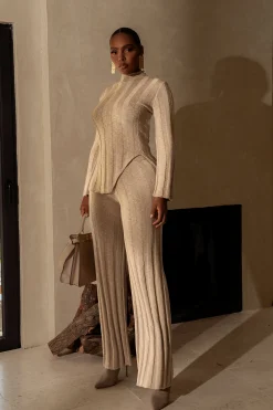 Beige Take A Chance Ribbed Pant Set*JLUXLABEL Online