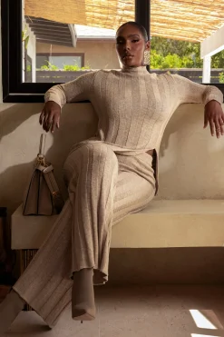 Beige Take A Chance Ribbed Pant Set*JLUXLABEL Online