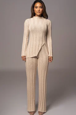 Beige Take A Chance Ribbed Pant Set*JLUXLABEL Online