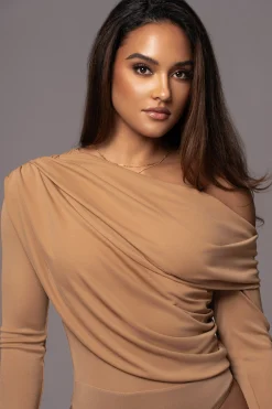 Beige Ultra High Neck Bodysuit*JLUXLABEL Online