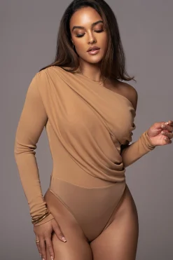 Beige Ultra High Neck Bodysuit*JLUXLABEL Online