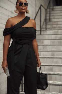 Black Above All Drape Bodysuit*JLUXLABEL Online