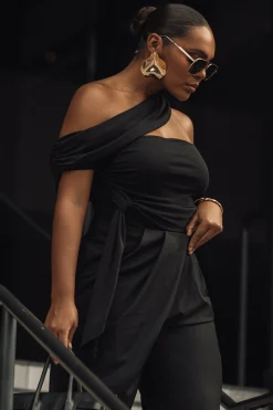 Black Above All Drape Bodysuit*JLUXLABEL Online