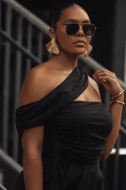 Black Above All Drape Bodysuit*JLUXLABEL Online