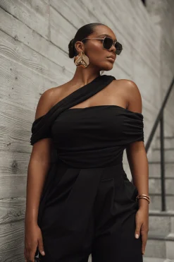 Black Above All Drape Bodysuit*JLUXLABEL Online