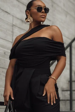 Black Above All Drape Bodysuit*JLUXLABEL Online