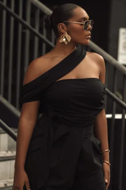 Black Above All Drape Bodysuit*JLUXLABEL Online