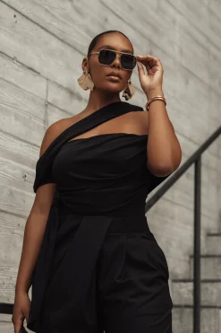 Black Above All Drape Bodysuit*JLUXLABEL Online