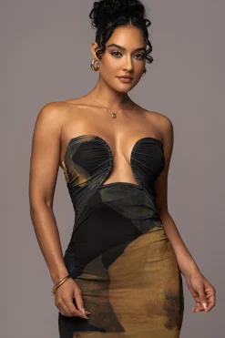 Black Abstract Bethany Strapless Maxi Dress*JLUXLABEL Sale