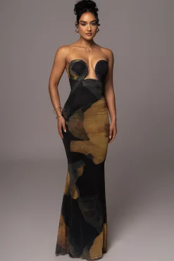 Black Abstract Bethany Strapless Maxi Dress*JLUXLABEL Sale