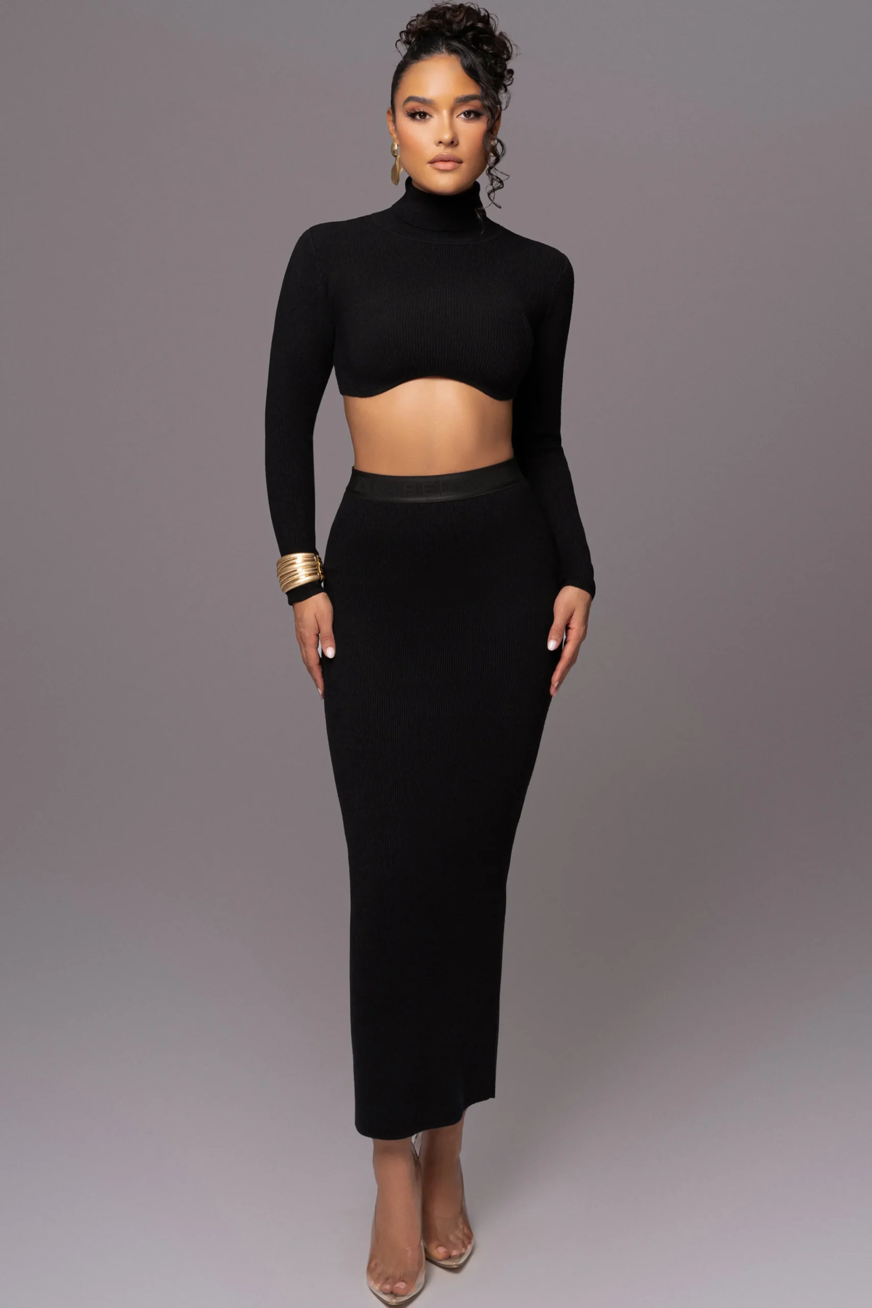 Black Anise Ribbed Skirt Set*JLUXLABEL Clearance