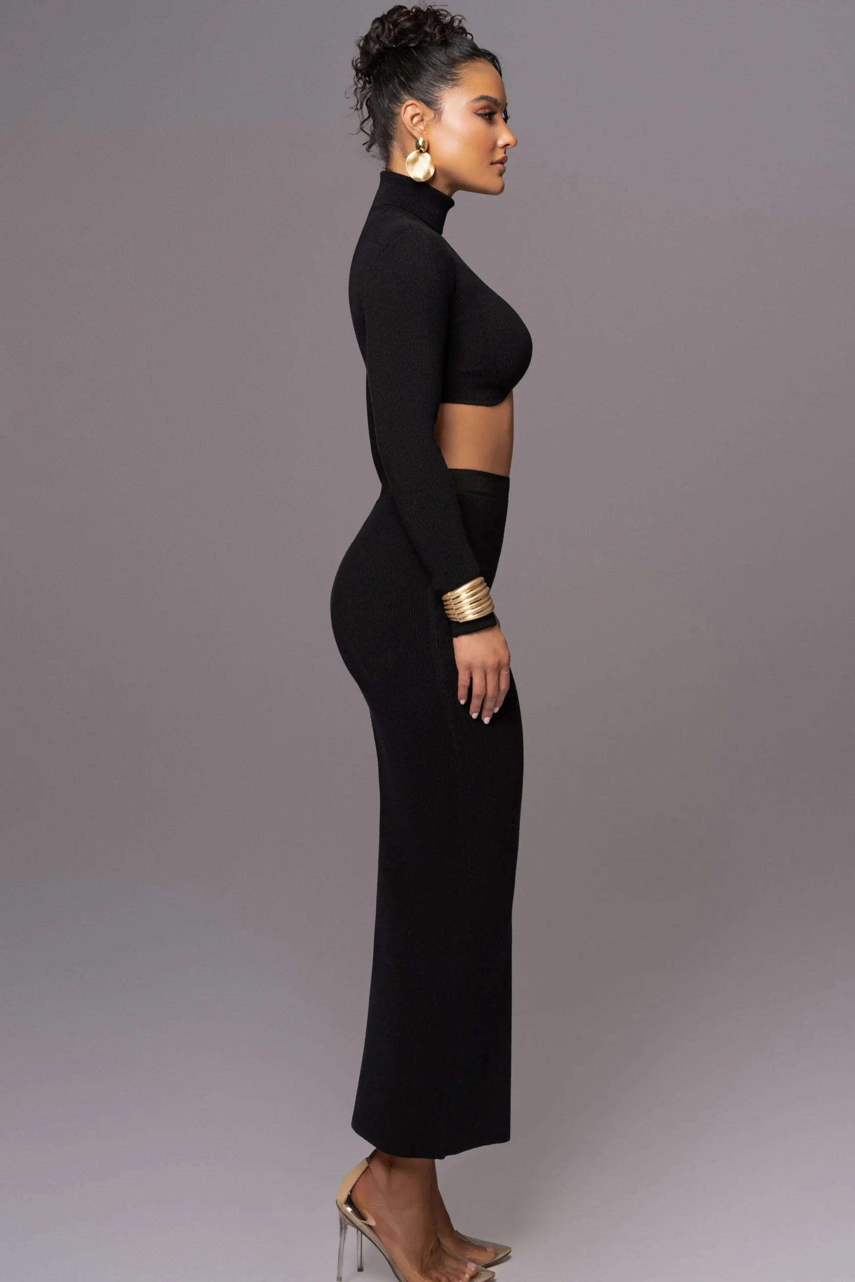 Black Anise Ribbed Skirt Set*JLUXLABEL Clearance