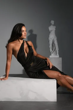 Black Anniversary Belted Wrap Dress*JLUXLABEL Sale