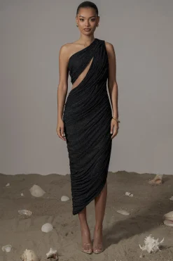 Black Aura Shimmer Midi Dress*JLUXLABEL Best