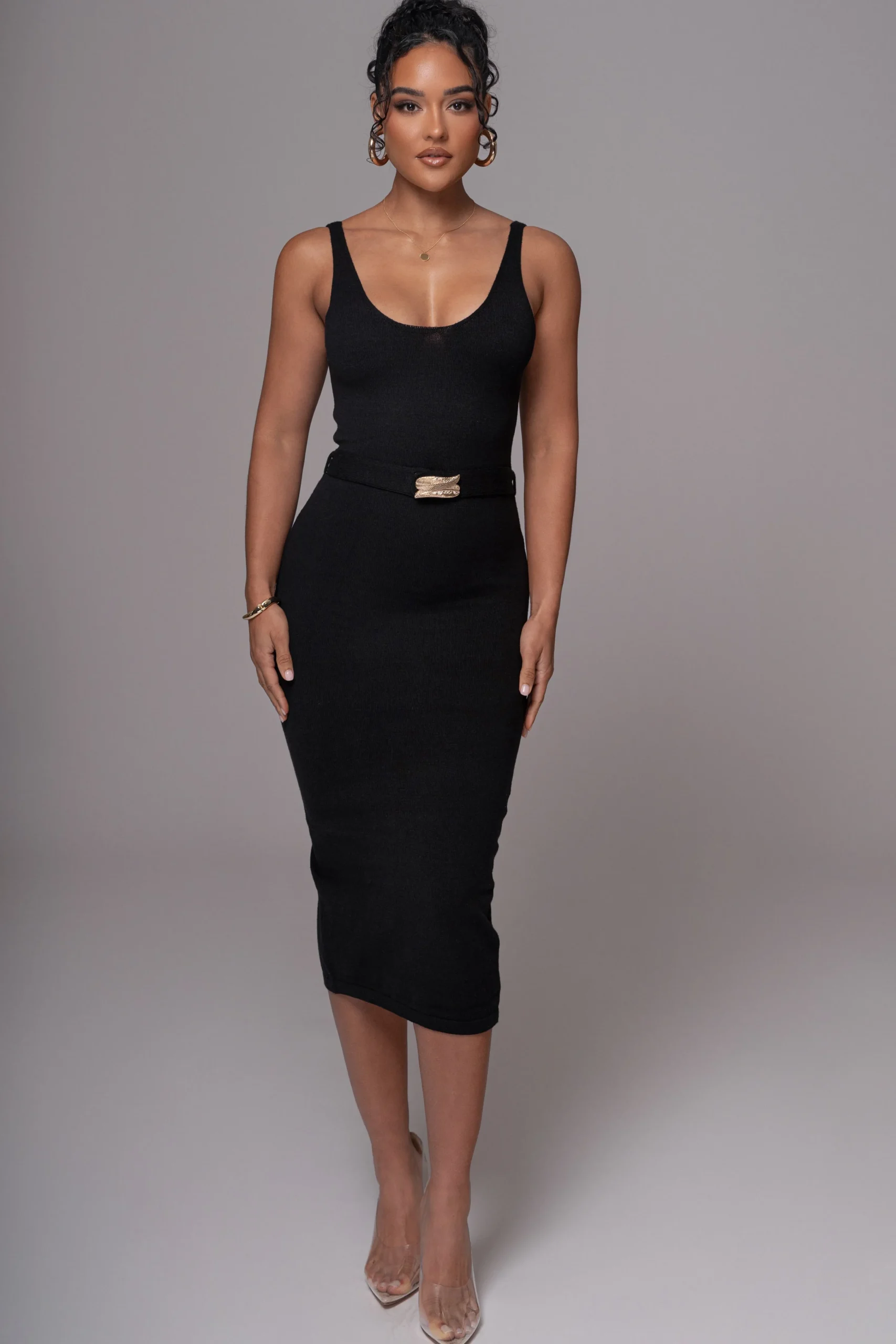 Black Belted Envy Midi Dress*JLUXLABEL Sale