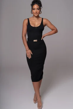 Black Belted Envy Midi Dress*JLUXLABEL Sale