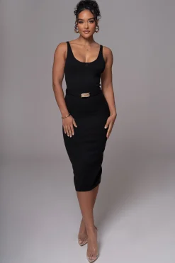 Black Belted Envy Midi Dress*JLUXLABEL Sale