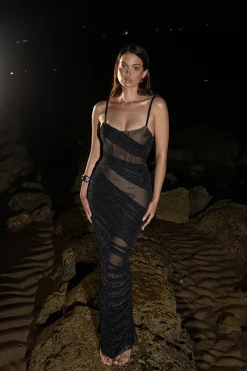 Black Catalina Lurex Knit Maxi Dress*JLUXLABEL New