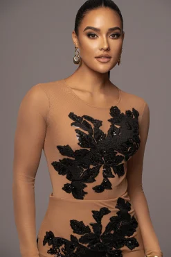 Black Charmed Embroidered Mesh Bodysuit*JLUXLABEL Fashion