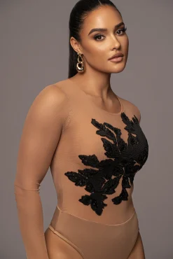 Black Charmed Embroidered Mesh Bodysuit*JLUXLABEL Fashion