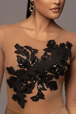 Black Charmed Embroidered Mesh Bodysuit*JLUXLABEL Fashion