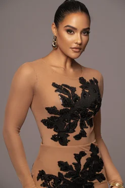 Black Charmed Embroidered Mesh Bodysuit*JLUXLABEL Fashion